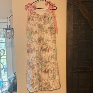 Floral Midi Dress with Pink Accents